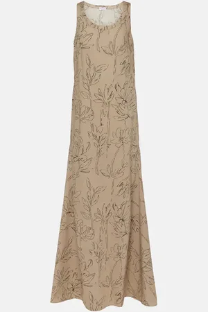 Brunello Cucinelli Robe longue en coton à fleurs