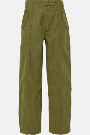 Frame Pantalon barrel en coton à taille haute