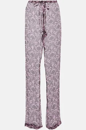 DRIES VAN NOTEN Pantalon droit imprimé en soie