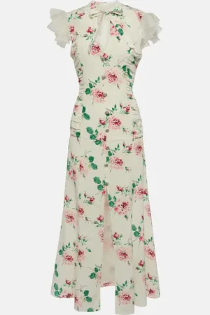 Alessandra Rich Robe midi en soie à fleurs