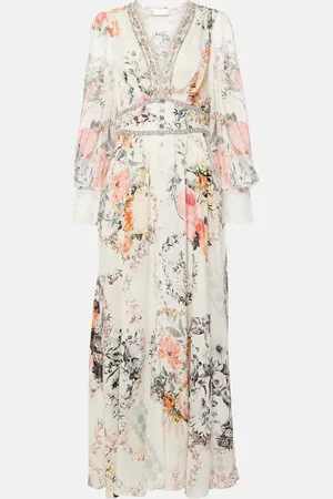 Camilla Robe longue en lin et soie à fleurs