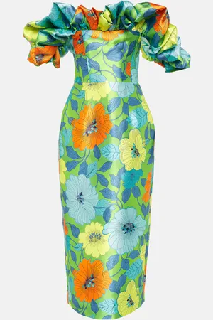 ALÉMAIS Alémais Robe midi imprimée à encolure bardot