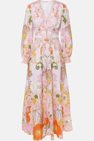 Camilla Robe longue en lin à fleurs et ornements