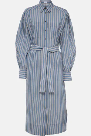 Brunello Cucinelli Robe chemise rayée en coton et soie