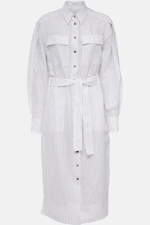 Brunello Cucinelli Robe chemise rayée en coton mélangé