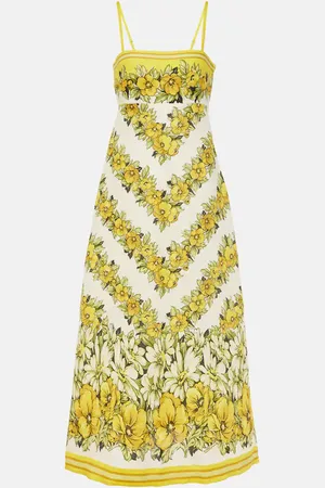 ALÉMAIS Alémais Robe midi Gisela en lin à fleurs