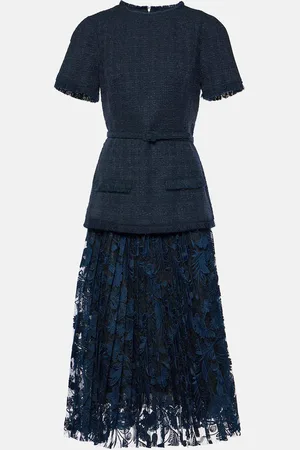 Oscar de la Renta Robe midi en tweed de laine mélangée et dentelle