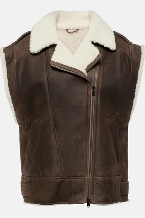 Brunello Cucinelli Veste sans manches en cuir et shearling