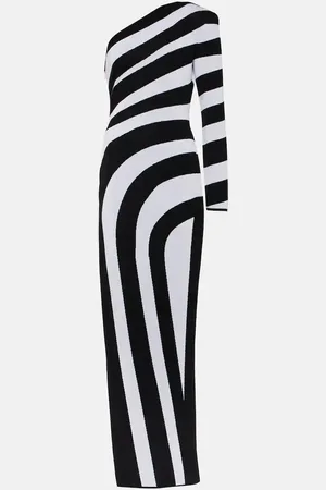 Balmain Robe longue asymétrique rayée