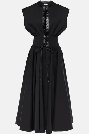 Alaïa Alaïa Robe longue en coton et cuir