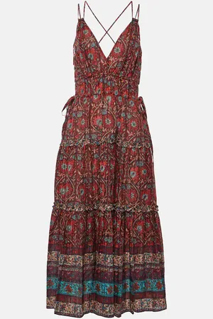 ULLA JOHNSON Robe midi Rosa imprimée en coton mélangé