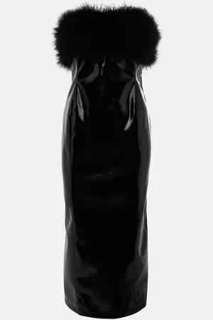 BLUMARINE Robe midi en cuir synthétique à plumes