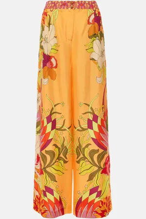 Camilla Pantalon ample en satin de soie à fleurs