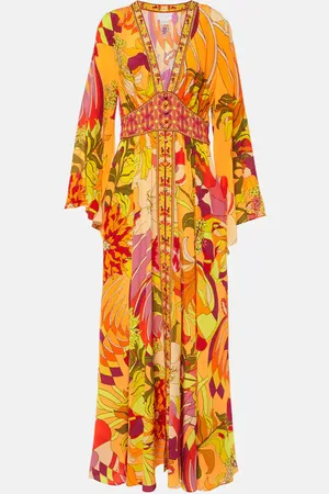 Camilla Robe longue en soie à fleurs