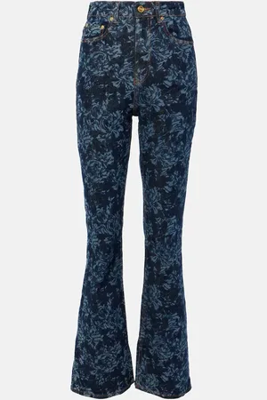 Ganni Jean flare imprimé à taille haute