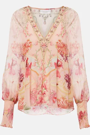 Camilla Blouse Blossoms and Brushstrokes en soie