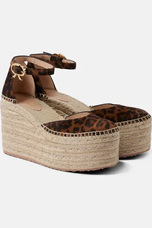 Gianvito Rossi Espadrilles compensées en daim à imprimé léopard