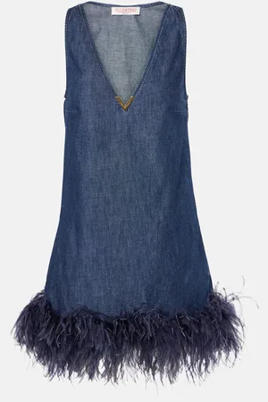 VALENTINO Robe en jean à plumes