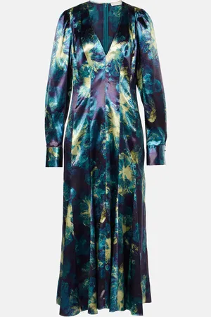 ULLA JOHNSON Robe midi Azrou en satin à fleurs
