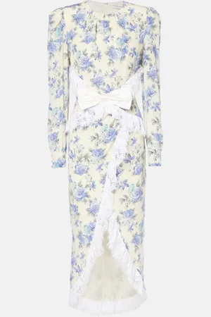 Alessandra Rich Robe longue en soie à fleurs