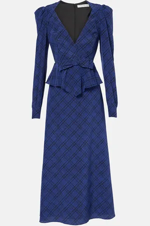 Alessandra Rich Robe midi en soie à carreaux