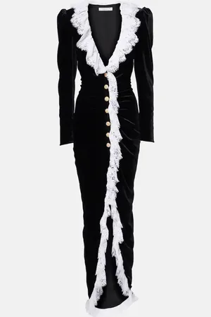 Alessandra Rich Robe longue en velours et dentelle