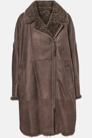 Brunello Cucinelli Manteau en cuir et shearling