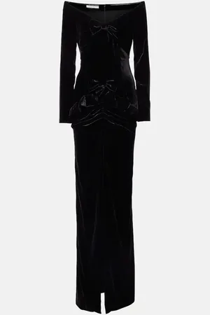 Alessandra Rich Robe longue en velours à encolure bardot
