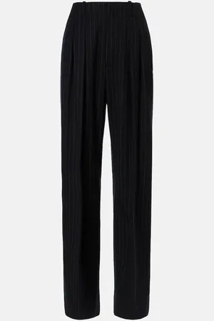 Plan C Pantalon ample rayé en laine mélangée