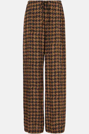 DRIES VAN NOTEN Pantalon droit en satin à motif pied-de-poule