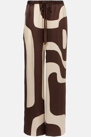 SIR Pantalon droit imprimé en satin de soie
