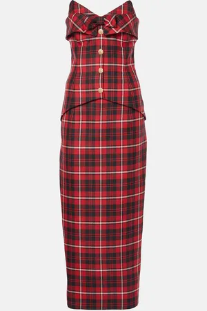 Alessandra Rich Robe midi en laine à carreaux
