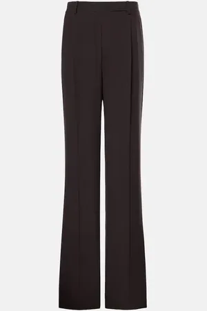 Saint Laurent Pantalon droit à taille haute en crêpe de soie
