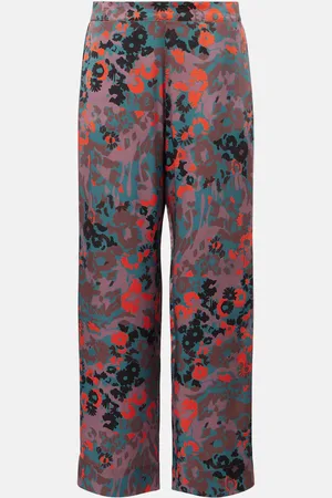 ASCENO Pantalon droit en soie imprimée