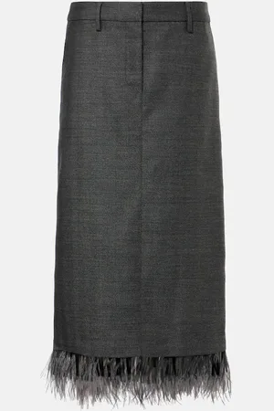 Brunello Cucinelli Jupe midi en laine à plumes