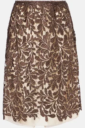 JACQUES WEI Jupe midi en dentelle à fleurs