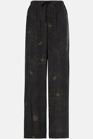 DRIES VAN NOTEN Pantalon droit en soie à fleurs