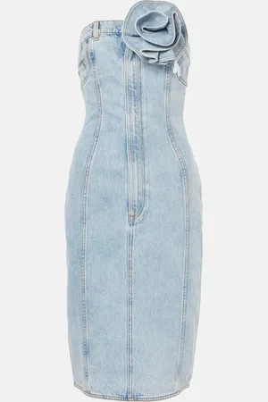 AREA Robe midi en jean à fleurs