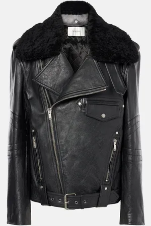 Saint Laurent Veste en cuir et shearling