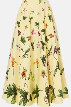 Oscar de la Renta Jupe midi en coton mélangé à fleurs