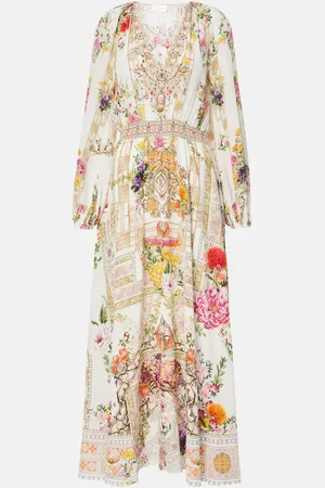 Camilla Robe longue en soie à fleurs