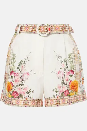 Camilla Short en lin à taille haute et à fleurs