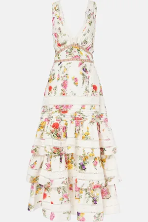 Camilla Robe midi en coton et soie à fleurs