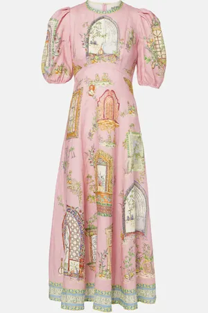 ALÉMAIS Alémais Robe midi Monte imprimée en lin