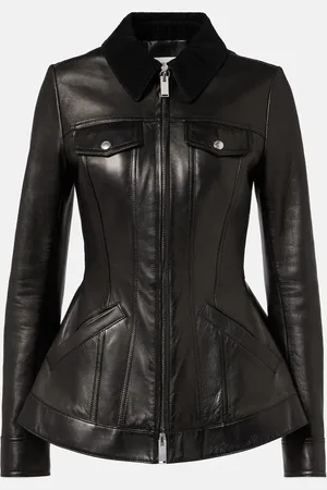 Alexander McQueen Veste en cuir et velours côtelé