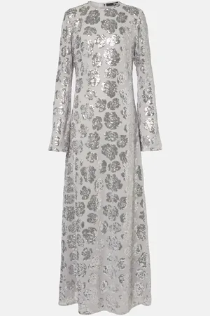 ROTATE Robe longue à sequins et à fleurs