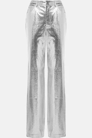 ROTATE Pantalon droit métallisé à taille haute