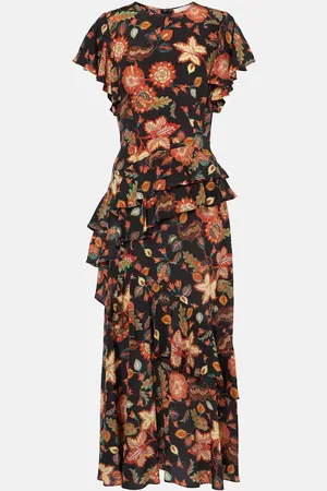 ULLA JOHNSON Robe midi Amaia en crêpe à fleurs