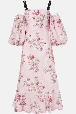 Agua by Agua Bendita Robe midi Mercedes Wisteria en lin à fleurs