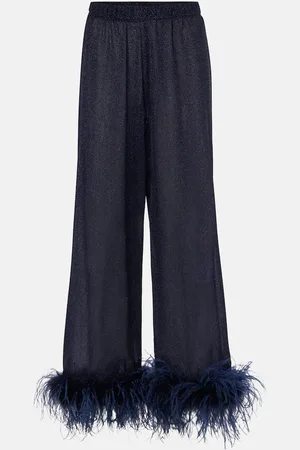 Oseree Oséree Pantalon Lumière Plumage en lamé à plumes